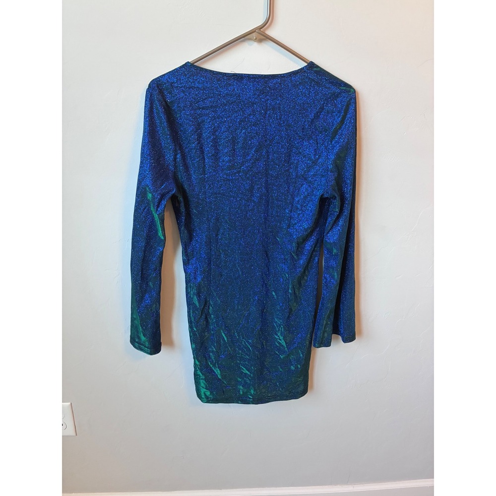 CIDER Blue Sparkle Cutout Long Sleeve Mini Dress, Retro, 70s, Size Medium - Picture 4 of 6
